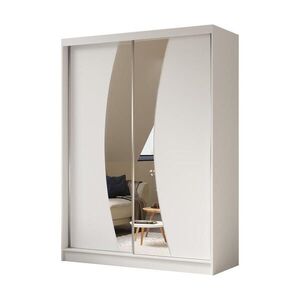 ALTDECOR ŠATNÍ SKŘÍŇ se zrcadlovými posuvnými dveřmi a hliníkovými lamelami, LED osvětlení – VOXI – 160 cm bílá obraz