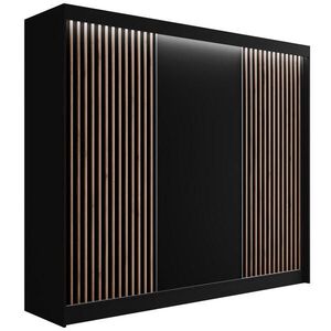 ALTDECOR ŠATNÍ SKŘÍŇ s LED, lamelové posuvné dveře VILANv2 – 250 cm černá + lamely dub wotan obraz