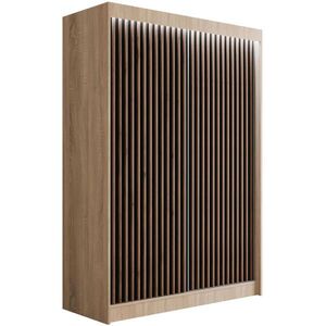 ALTDECOR ŠATNÍ SKŘÍŇ s LED osvětlením, lamelovými posuvnými dveřmi VILANv2 – 120 cm Sonoma dub + lamely z dubu wotan obraz