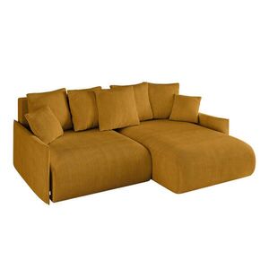 ALTDECOR ROHOVÁ SEDACÍ SOUPRAVA s otomanem vpravo ONESK-L -v1 216x177x72 hořčicově žlutý manšestr obraz