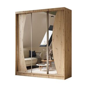 ALTDECOR ŠATNÍ SKŘÍŇ se zrcadlovými posuvnými dveřmi a hliníkovými lamelami, LED osvětlení – VOXI – 180 cm dub artisan obraz