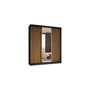 ALTDECOR ŠATNÍ SKŘÍŇ s zrcadlovými posuvnými dveřmi a hliníkovými lamelami – LAMELO – 180 cm černá+Artisan+černá obraz