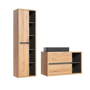 Petits-meubles KOUPELNOVÝ NÁBYTEK 100cm Rigel 2er-Set Dřevo a antracit obraz