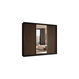 ALTDECOR ŠATNÍ SKŘÍŇ s zrcadlovými posuvnými dveřmi a hliníkovými lamelami – LAMELO – 240 cm černá+černá+Artisan obraz