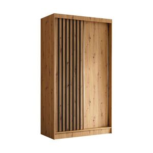 ALTDECOR ŠATNÍ SKŘÍŇ s dýhovanými posuvnými dveřmi a hliníkovými lamelami, LED osvětlení – LABELO – 120 cm Artisan+Artisan+černá obraz