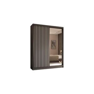 ALTDECOR ŠATNÍ SKŘÍŇ se zrcadlovými posuvnými dveřmi a hliníkovými lamelami, LED osvětlení – LAMELO – 160 cm šedá+šedá+bílá obraz