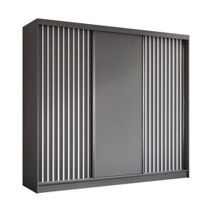 ALTDECOR ŠATNÍ SKŘÍŇ s dýhovanými posuvnými dveřmi a hliníkovými lamelami, LED osvětlení – LABELO – 240 cm šedá+šedá+bílá obraz