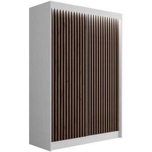 ALTDECOR ŠATNÍ SKŘÍŇ s LED osvětlením, lamelové posuvné dveře VILANv2 – 120 cm bílá + lamely dub wotan obraz