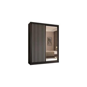 ALTDECOR ŠATNÍ SKŘÍŇ se zrcadlovými posuvnými dveřmi a hliníkovými lamelami, LED osvětlení – LAMELO – 160 cm černá+černá+bílá obraz