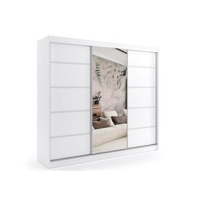 ALTDECOR ŠATNÍ SKŘÍŇ s posuvnými zrcadlovými dveřmi a hliníkovými lamelami – MAKI – 180 cm, bílá obraz