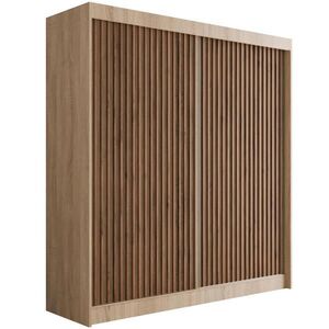 ALTDECOR ŠATNÍ SKŘÍŇ s lamelovými posuvnými dveřmi VILANv2 – 200 cm Sonoma dub + Sonoma dub + dub wotan s lamelami obraz