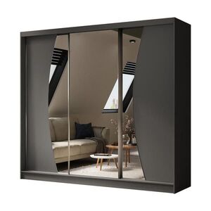 ALTDECOR ŠATNÍ SKŘÍŇ s zrcadlovými posuvnými dveřmi a hliníkovými lamelami, LED osvětlení (- VOXI - 240 cm šedá obraz