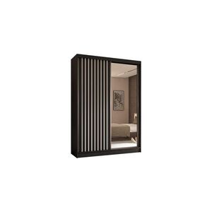 ALTDECOR ŠATNÍ SKŘÍŇ s zrcadlovými posuvnými dveřmi a hliníkovými lamelami, LED osvětlení – LAMELO – 150 cm černá+černá+bílá obraz