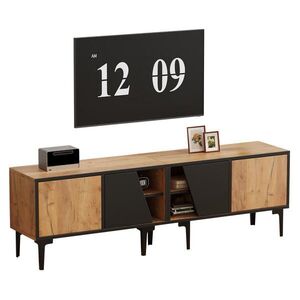 Redom TV stolek 160/36, 5/45 cm s 4 úložnými prostory a 7 nohami, pro TV do 65", Naturální dřevo/černá obraz