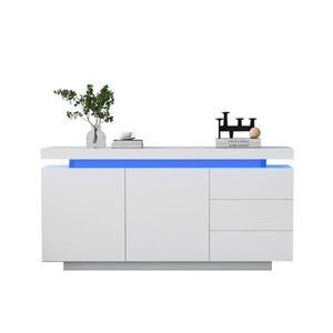 FLIEKS KOMODA LED bílá lesk 2 dveře 3 zásuvky 140cm obraz