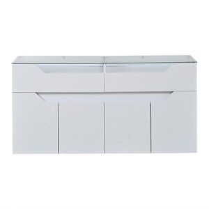 FLIEKS KOMODA bílá MDF 2 zásuvky skleněná deska 140cm obraz