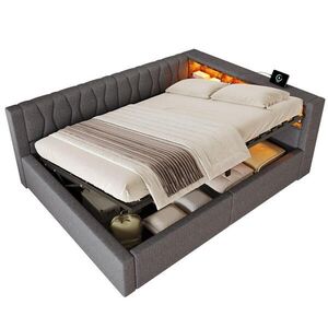 FLIEKS DENNÍ POSTEL 140x200cm Pohovka Úložná LED USB Šedá obraz