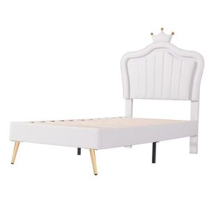 FLIEKS DĚTSKÁ ČALOUNĚNÁ POSTEL 90x200cm Koruna LED PU Bílá obraz