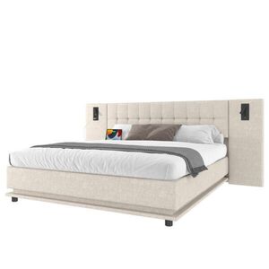 FLIEKS ČALOUNĚNÁ POSTEL 180x200cm Len LED USB Béžová obraz