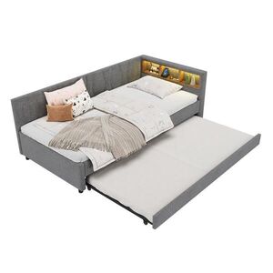 FLIEKS DENNÍ POSTEL 90x200cm Len USB-C LED Rozkládací Šedá obraz