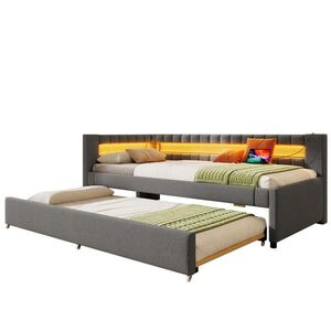 FLIEKS DENNÍ POSTEL 90x200cm LED Rozkládací USB Len Šedá obraz