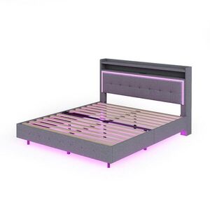 FLIEKS ČALOUNĚNÁ POSTEL 140x200cm USB LED Čelo Šedá obraz