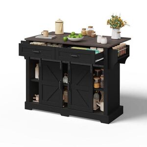 STILVORA KUCHYŇSKÝ OSTROV černý, servírovací vozík se sklopnou pracovní deskou a zásuvkami do kuchyně, 120 × 45(70) × 91 cm obraz