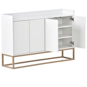 SHOPENTRA BÍLÁ příborník 120x30x80 cm se 4 dvířky – moderní komoda se zlatým kovovým rámem obraz