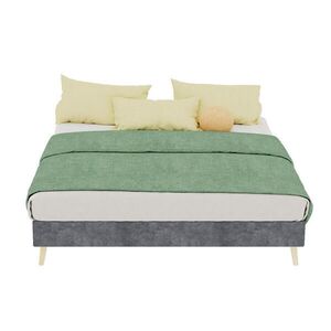 OKWISH DĚTSKÁ postel 140/200 cm šedá z látky a kovu s úložným zvedáním a hravým čelem obraz