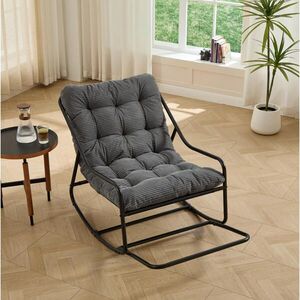 OKWISH HOUPACÍ křeslo 75/116/82 cm šedé z oceli s polstrem a nastavitelným houpáním obraz