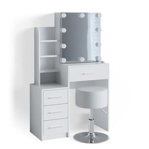 Vicco TOALETNÍ STOLEK Conrada Bílá 80 cm s LED osvětlením a taburetem obraz