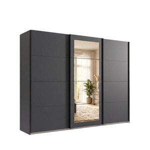 luma-home SKŘÍŇ S VZDUŠNÝMI DVEŘMI, 3dveřová, šířka 270 cm, výška 208 cm, hloubka 64 cm, šatní skříň v grafitové barvě, uprostřed zrcadlo, úchytky čer obraz