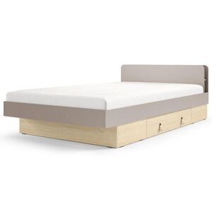 Beautysofa POSTEL Sorella 120 × 200 cm s lamelovým roštem a úložnou zásuvkou, bez matrace, porcini + dub Mavelie obraz