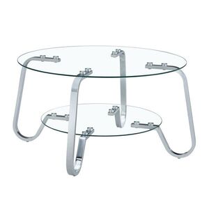 Modfu KONFERENČNÍ stolek z kovu se sklem kulatý 80x80x45 cm stříbrný dvouúrovňový elegantní design obraz
