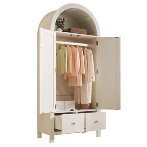 OKWISH ŠATNÍ skříň 181/78/45 cm bílá z MDF a kovu s obloukovým designem a úložným prostorem obraz