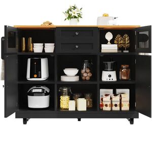OKWISH KUCHYŇSKÝ ostrůvek 140/70/93, 5 cm černý z MDF s výklopnou deskou a úložným prostorem obraz
