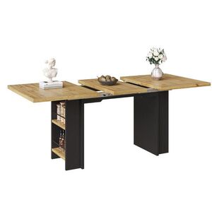 OKWISH ROZKLÁDACÍ stůl 120-160/80/75 cm přírodní z MDF s policemi a úložným prostorem obraz