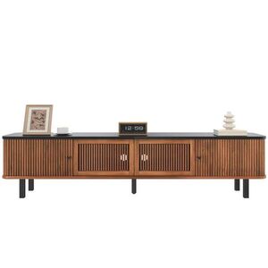 OKWISH TV stolek 190/35/45 cm ořech z MDF a dřevotřísky s posuvnými dvířky a mřížkou obraz