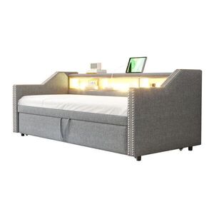 FLIEKS ČALOUNĚNÁ POSTEL, 90/180×190 cm, LED, USB, šedá obraz