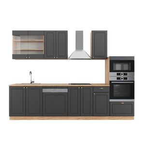 Vicco KUCHYŇSKÝ KOUT Fame-Line Antracitový venkovský dům / dub kraft zlatý 300 cm s vysokou skříní, PD Dub obraz