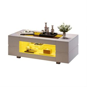 OKWISH KONFERENČNÍ stolek 100/50/35 cm bílý z dřevotřísky s LED osvětlením a skleněnou deskou obraz