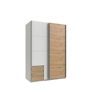 luma-home SKŘÍŇ S VZPĚRNÝMI DVEŘMI, 2dveřová, 135 × 65 × 198 cm (Š×H×V), šatní skříň v bílé barvě, 1x dveře a viditelné zásuvky v dekoru dub Artisan / obraz