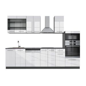 Vicco KUCHYŇSKÝ KOUT Fame-Line Bílý vysoký lesk/antracit 300 cm s vysokou skříní, bez pracovní desky obraz