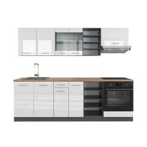 Vicco KUCHYŇSKÝ KOUT R-Line Bílý vysoký lesk/antracit 240 cm , PD Dub obraz