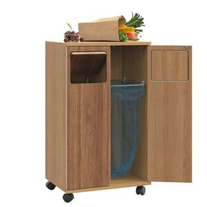 Modfu ODPADKOVÁ skříňka z MDF 46, 7x80x35 cm přírodní na kolečkách se 2 dvířky a 2 přihrádkami v dekoru dubu obraz