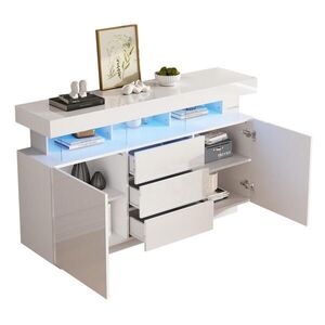 OKWISH BOČNÍ skříň 140/35/80 cm bílá z dřevotřísky a akrylu s LED osvětlením obraz