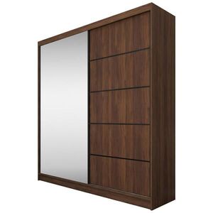 Beautysofa SKŘÍŇ S POSUVNÝMI DVEŘMI Marika II se zásuvkami a zrcadlem, 200 / 216 / 61 cm, ořech + černá obraz