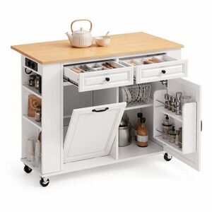 STILVORA KUCHYŇSKÝ OSTROV bílý a přírodní servírovací vozík s držákem na utěrky do jídelny a kuchyně, 120x70x92 cm obraz