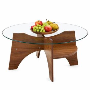 STILVORA KONFERENČNÍ STŮL kulatý v barvě ořechu moderní odkládací stolek do jídelny a obýváku Ø80x36 cm obraz
