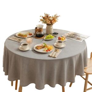 SHOPENTRA KULATÝ ubrus Ø140cm, světle šedý, imitace lnu, voděodolný, pratelný obraz